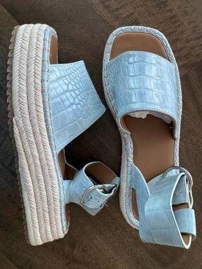 ASOS Light Blue Croc-Embossed Platform Espadrille Sandals